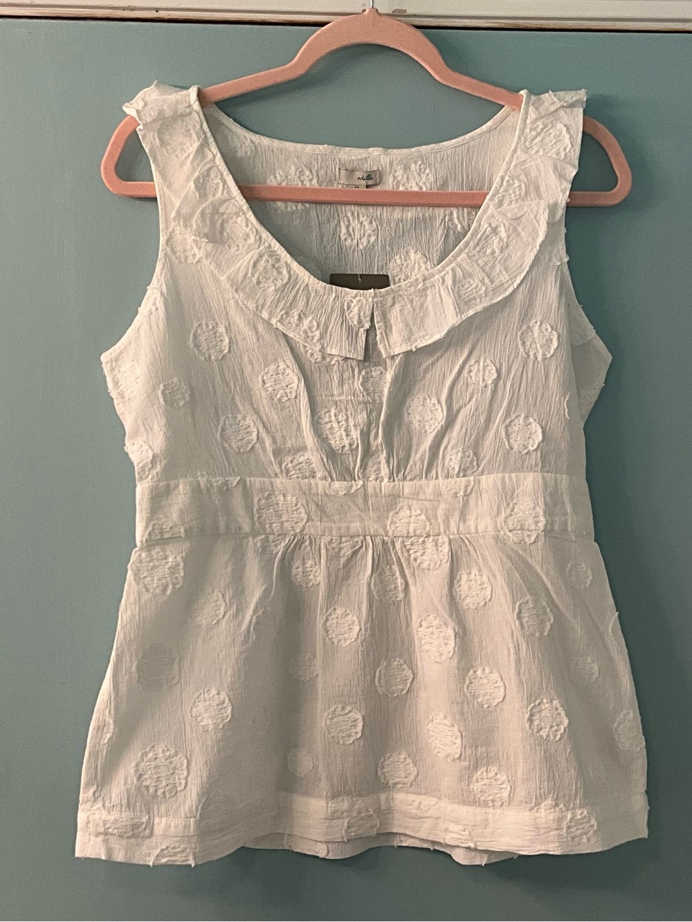 Odille White Sleeveless Ruffled Dot-Texture Top